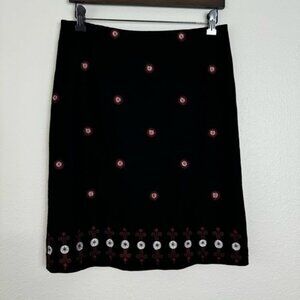 Oscar de la renta wool blend black embroidered pencil skirt 6P